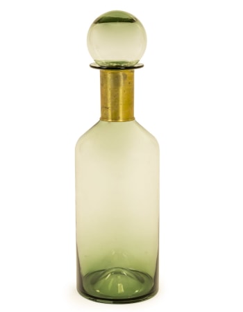 Tall Green Glass Apothecary Bottle with Brass Neck