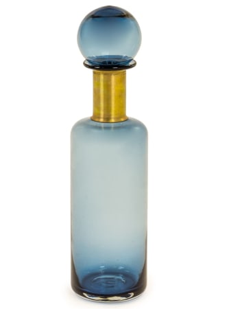 Slim Blue Glass Apothecary Bottle with Brass Neck