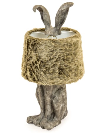 Antique Grey Rabbit Ears Lamp with Fur Shade