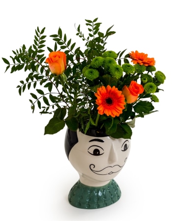 Ceramic Doodle Man's Face Vase - Moustache