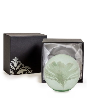 Large White Flower Glass Ball Paperweight with Gift Box