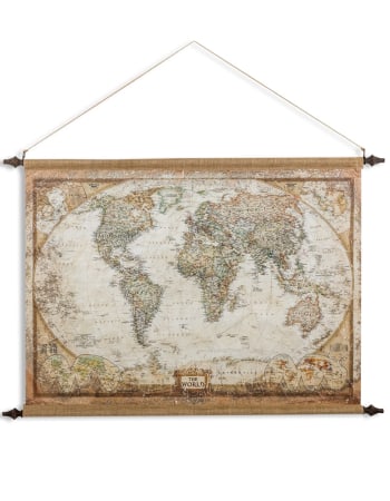 Large Antiqued Wall Hanging Canvas World Map