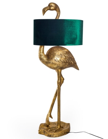 Antique Gold Flamingo Floor Lamp with Green Velvet Shade