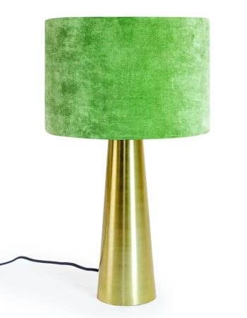 Brass Column Table Lamp with Forest Green Velvet Shade