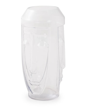 Tall Clear Glass Deco Face Vase