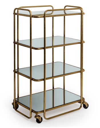 Antique Gold/Bronze Leaf Metal Bar Trolley with Mirror Shelves