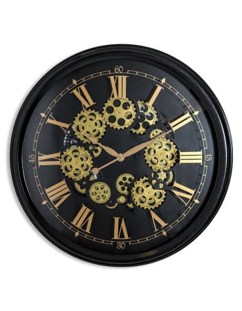 Black and Gold Large Moving Gears Clock