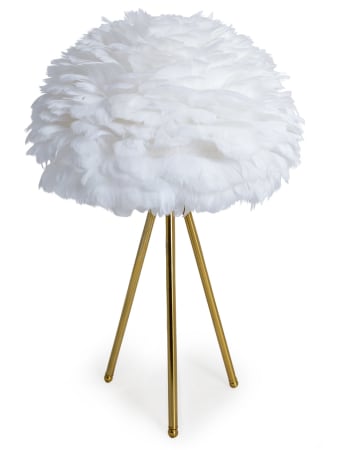 Brushed Brass Tripod Table Lamp with White Feather Shade