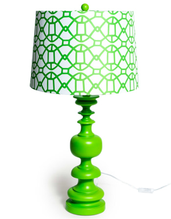Matt Green Column Table Lamp with Patterned Shade