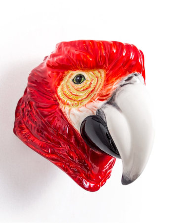 Hand Painted Ceramic Red Macaw/Parrot Head Wall Sconce Vase