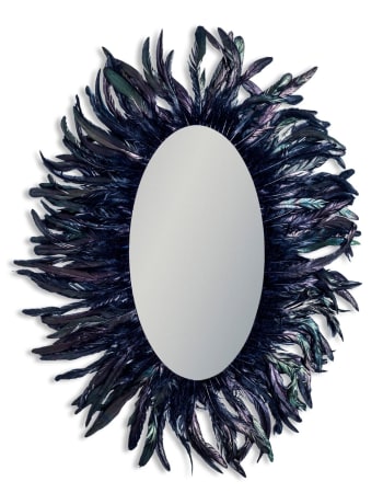 Large Oval Feather Framed Wall Mirror