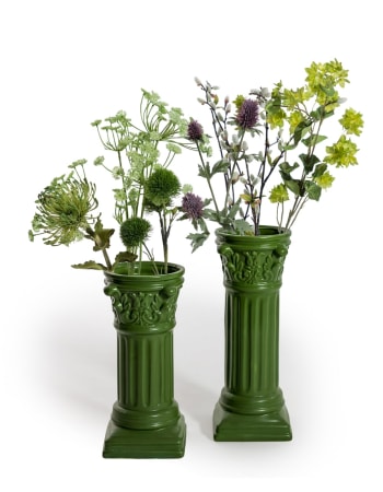 Matt Dark Green Large Corinthian Column Ceramic Vase