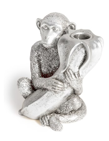 Antique Silver Monkey with Banana Candle Holder