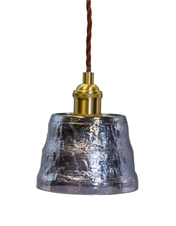 Antique Brass Pendant Light with Smoke Grey Glass Shade