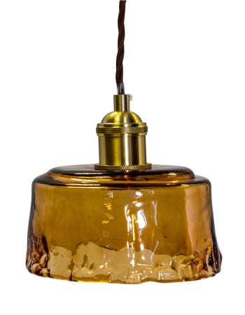 Antique Brass Pendant Light with Amber Glass Shade