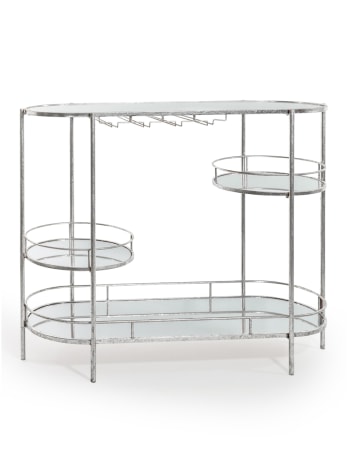 Antique Silver Metal and Mirror Bar Unit