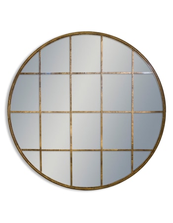 Large Antiqued Gold Round Metal Window Mirror