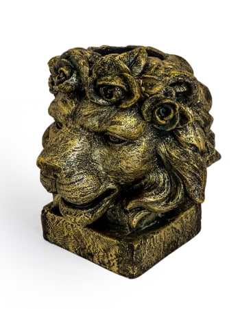 Large Antique Gold Effect Lion Head Planter