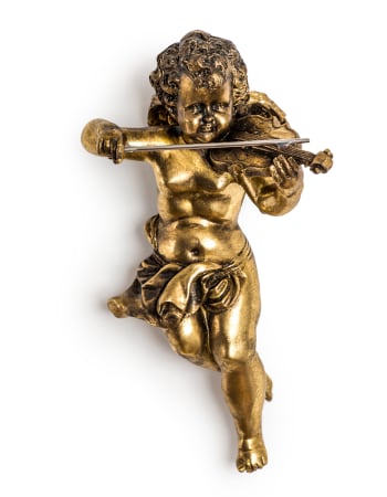 Gold Cherub Violin Wall Figure