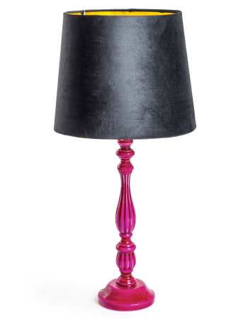 Hot Pink Gloss Wooden Table Lamp with Metallic-Lined Velvet Shade