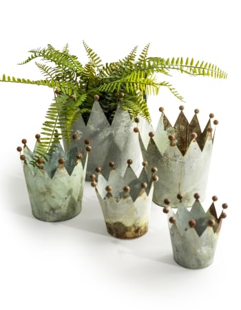 Set of 5 Oxidised-Metal Effect Crown Planters