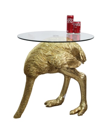 Large Gold "Head-Buried" Ostrich Side Table w/ Glass Top