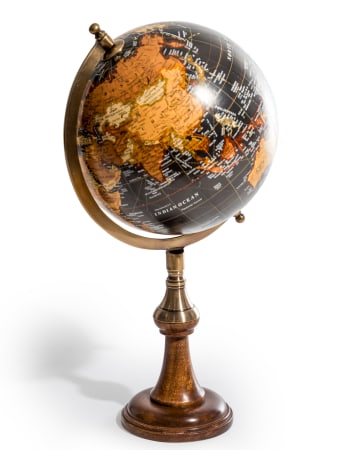 Antique Black Globe on Brass & Wood Stand