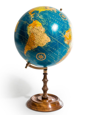 Large Blue Globe on Brass & Wood Stand