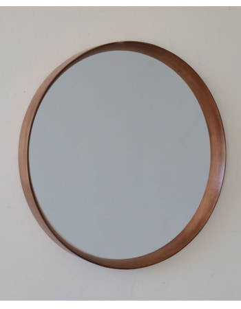 Large Round Oak Wood-Framed Dovetail Wall Mirror