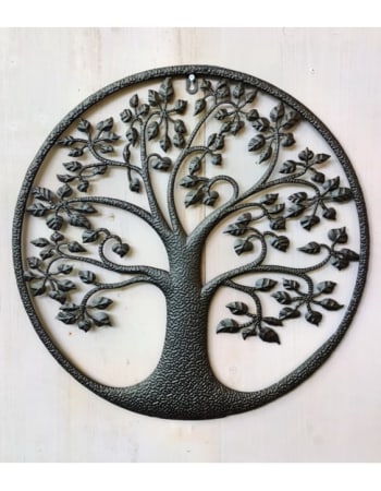 Large Matt Black Hammered-Effect "Tree of Life" Wall Decor