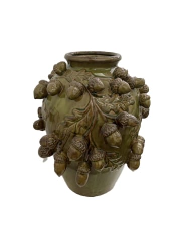 Tall Oak Green Multi Acorn Ceramic Vase