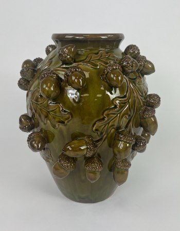 Crackle Tall Oak Green Multi Acorn Ceramic Vase