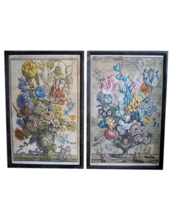 Set of 2 Antiqued White Boho Floral Wall Prints