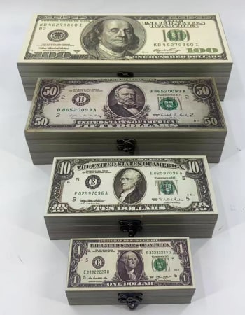 Set of 4 Dollar Cash Notes Storage Boxes