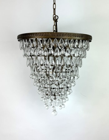 Large Bronze/Gold Finish Rainfall Chandelier w/ Clear Crystals