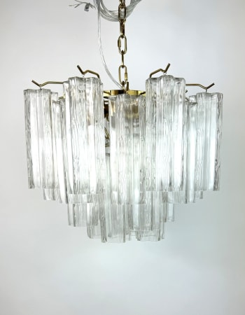 Brass with Multi Clear Waved Cylinder Glass Chandelier