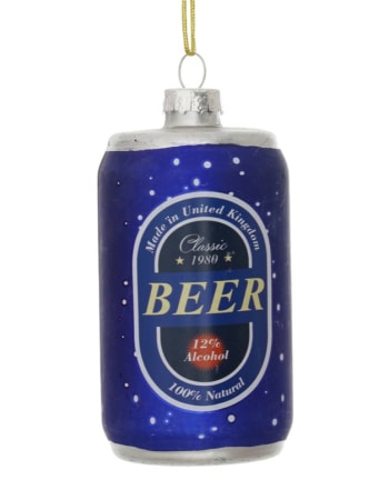 Beer Can Decorative Glass Hanging Ornament (to be bought in qtys of 12)