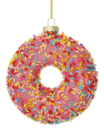 Pink Doughnut Decorative Glass Hanging Ornament (to be bought in qtys of 12)