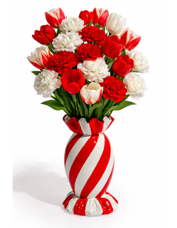 Large Red/White Striped Candy Ceramic Vase