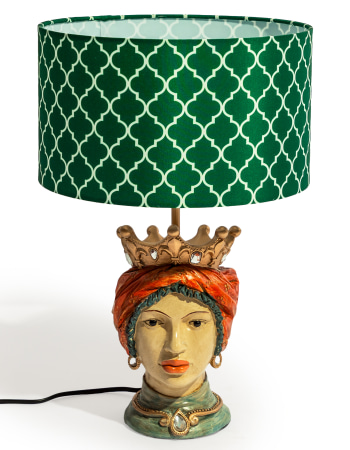 Sicilian Queen Moor Head Table Lamp w/ Green Pattern Shade