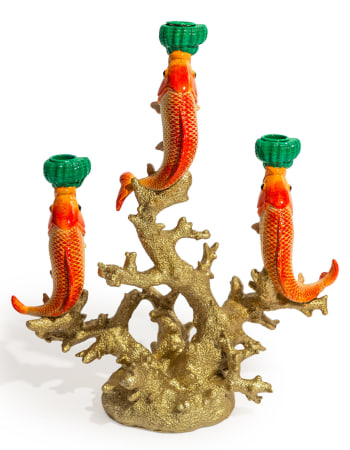 Large 3 Fish on Coral Candle Holder