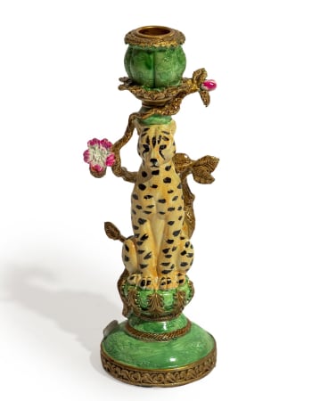 Antiqued Ornate Leopard Candle Holder