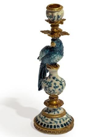 Antiqued Ornate Blue/White Parrot Candle Holder