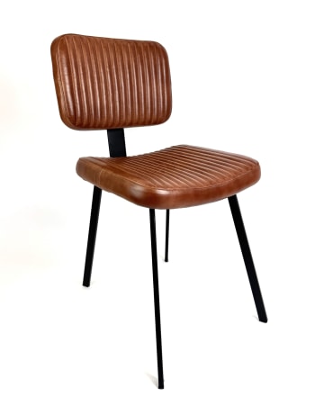 Industrial Vintage Ribbed Dark Leather & Iron Chair (to be bought in qtys of 2)