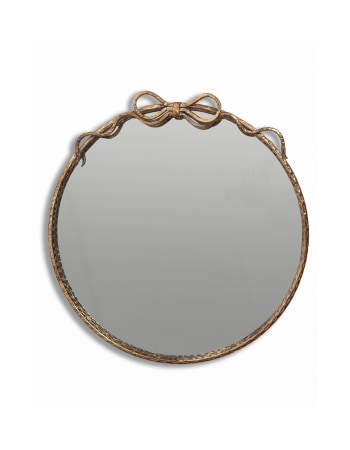 Medium Round Gold Hammered Metal Wall Mirror w/ Bow (to be bought in qtys of 2)