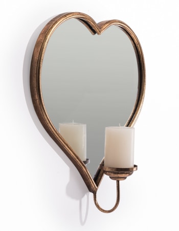 Gold Metal Heart Wall Mirror w/ Candle Holder
