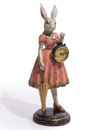 Lady White Rabbit Standing Clock Figure