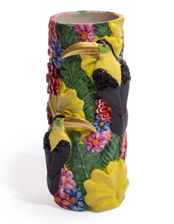 Vibrant Coloured Floral Toucan Bird Vase
