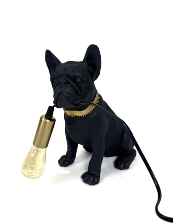 Matt Black & Gold Pug Table Lamp