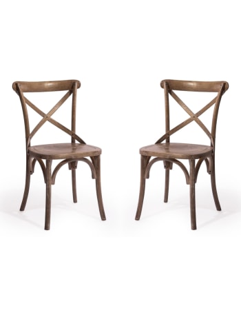 Pair of Reclaimed Elm Cross-Back Dining Chairs (MAIL ORDER BOXED)